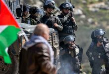 Israeli security forces keep position during clashes with Palestine.