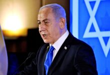Israeli Prime Minister Benjamin Netanyahu speaks at a meeting of American Jewish organizations in Jerusalem, Israel, February 16, 2025. ( The Yomiuri Shimbun ) (Photo by Toshiyuki Fukushima / Yomiuri / The Yomiuri Shimbun via AFP)
